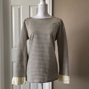 Super cute striped top, navy, cream, and gold.